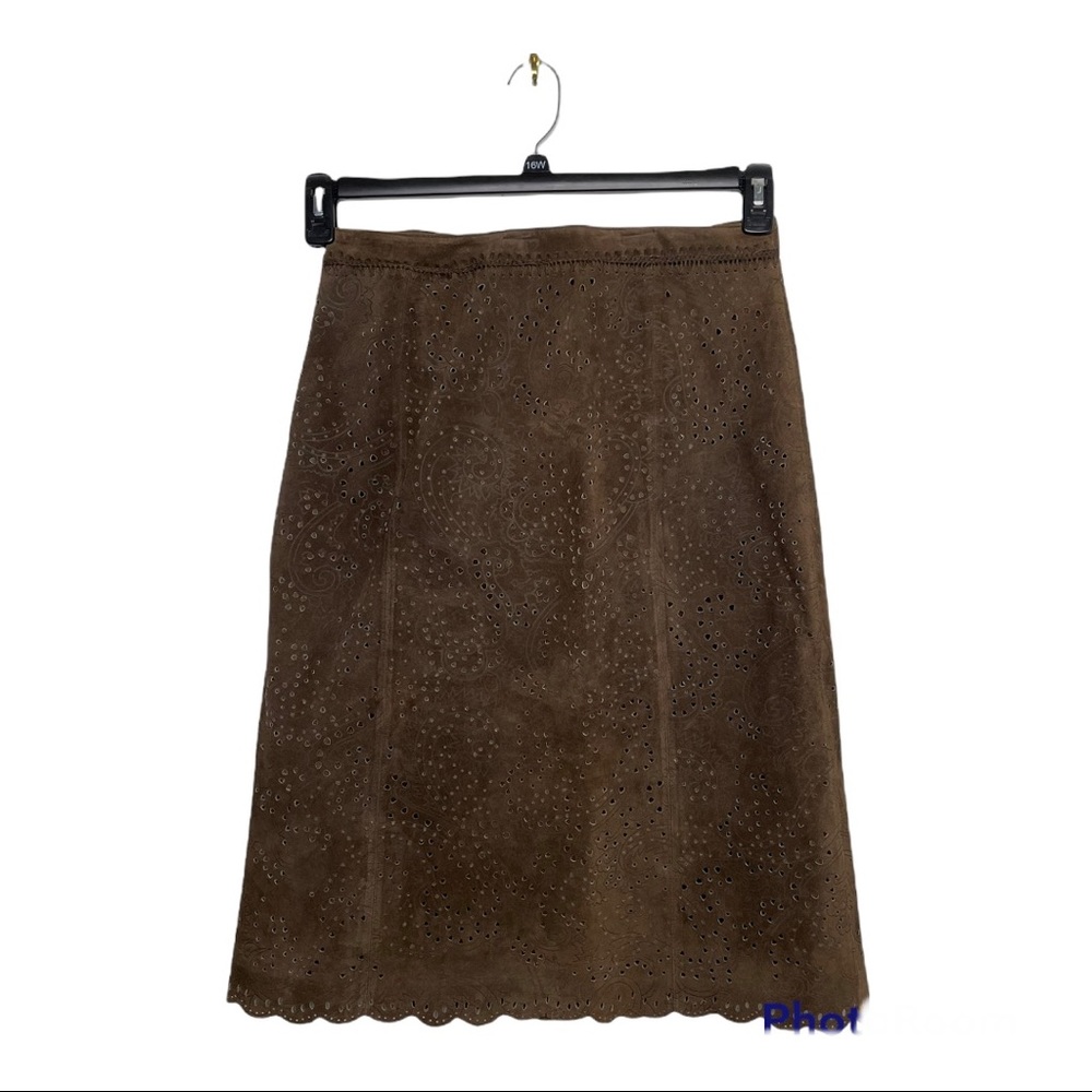Brown Size 10 Suede A-line Skirt
